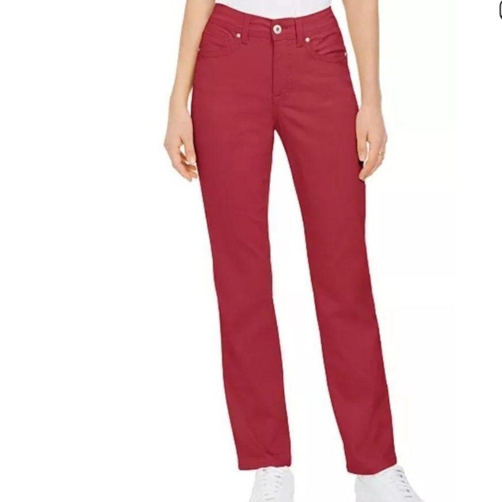 Style & Co Natural Fit red denim tapered leg higher rise size 14 NEW